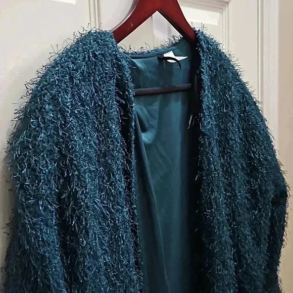 H&M Divided Teal Fuzzy Cardigan Sz Medium - Picture 4 of 5